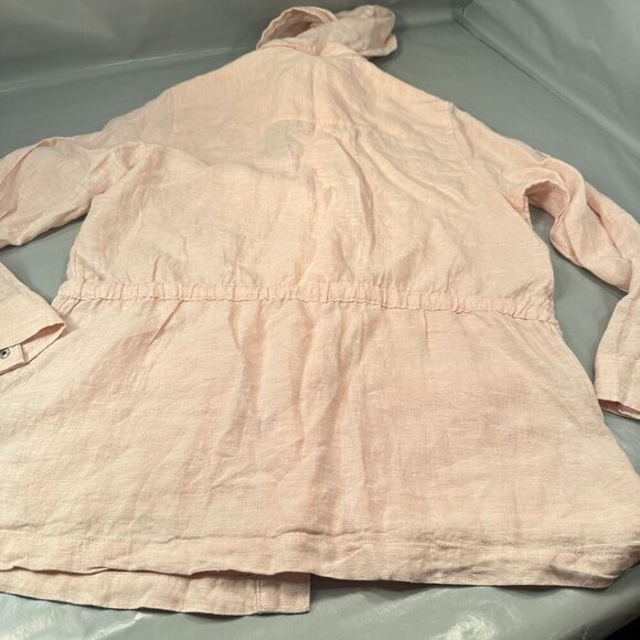 Rachel Roy Linen Hooded Snap Jacket Women Cinch Waist Lightweight Long Sleeve - Picture 13 of 15